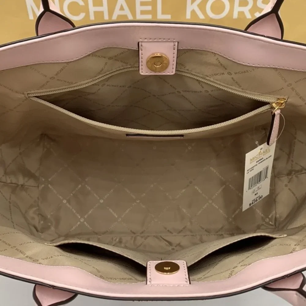Michael Kors Sienna Large Tote Shoulder Bag Powder Blush Leather Canvas - Picture 10 of 16